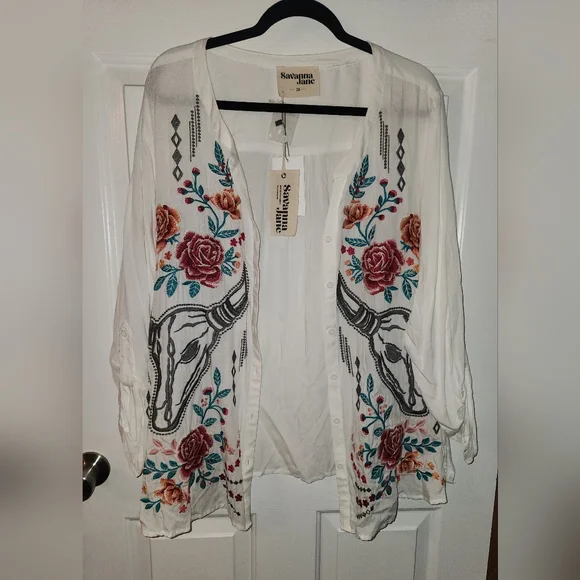 Savanna Jane White Boho Embroidered Blouse - Picture 3 of 8